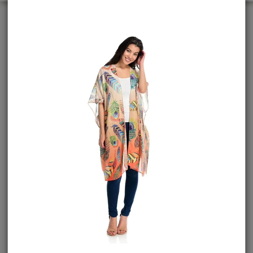 JC Sunny Printed Woven 100 % cotton lightweight Kimono. Feather 🪶 multicolor